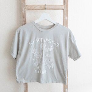 Organic Collective Size Small Gray Cropped Graphic Tee "Do Not Disturb My Vibe"